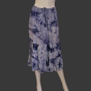 Vtg BOHEMIAN CAFE Marble Tie Dye Tiered Boho Festival Skirt